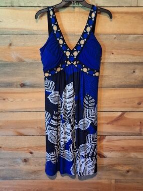 Y2K Style & Co. Blue and Black Midi Dress with White Leaf Print